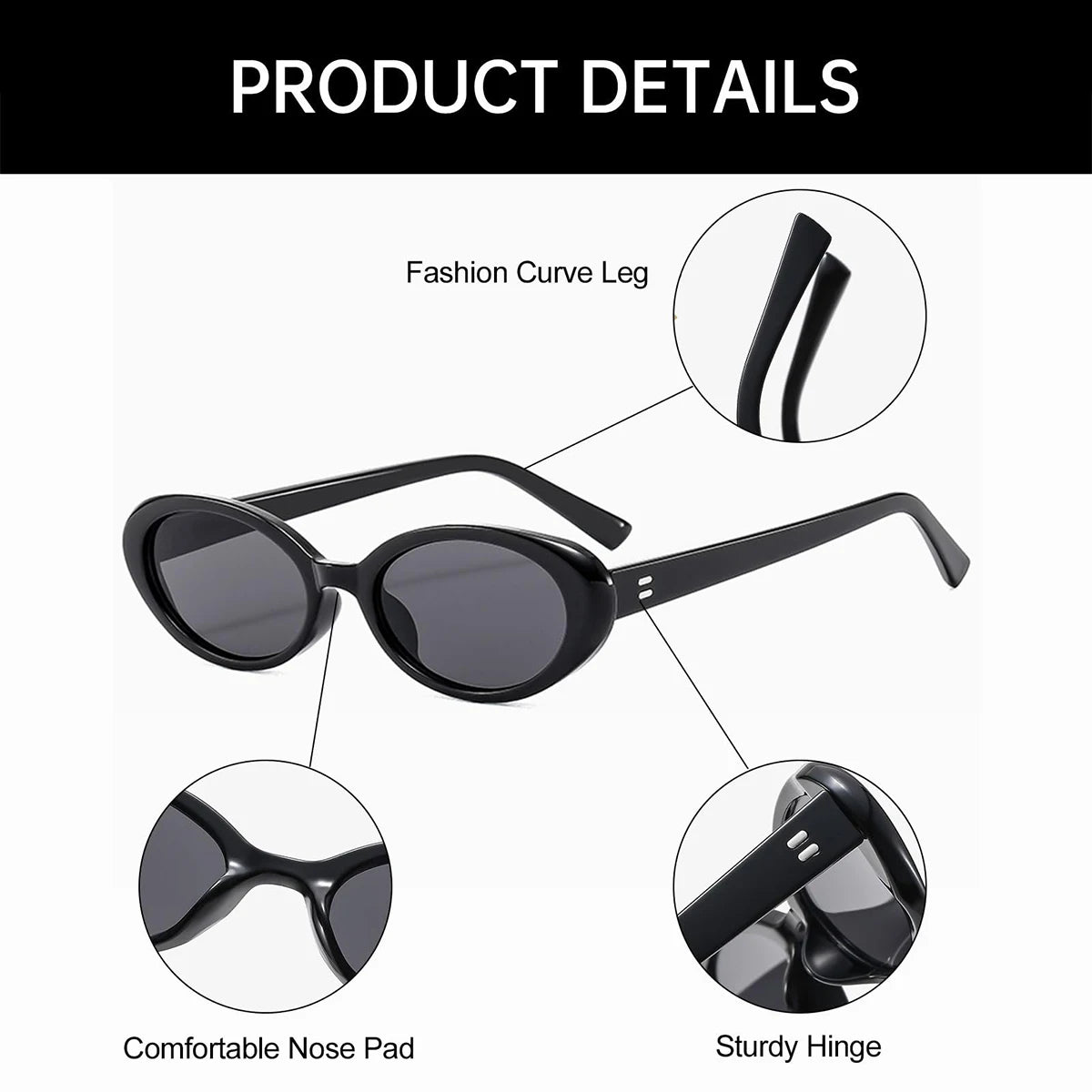 VOPHA Retro Oval Sunglasses Women UV400 – 90s Cat Eye S12 Fashion Sunglasses Qst