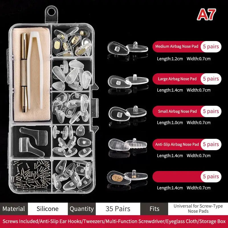 Silicone Air Chamber Eyeglass Nose Pads with Screwdriver Kit Eyeglass Nose Pads Qst A7