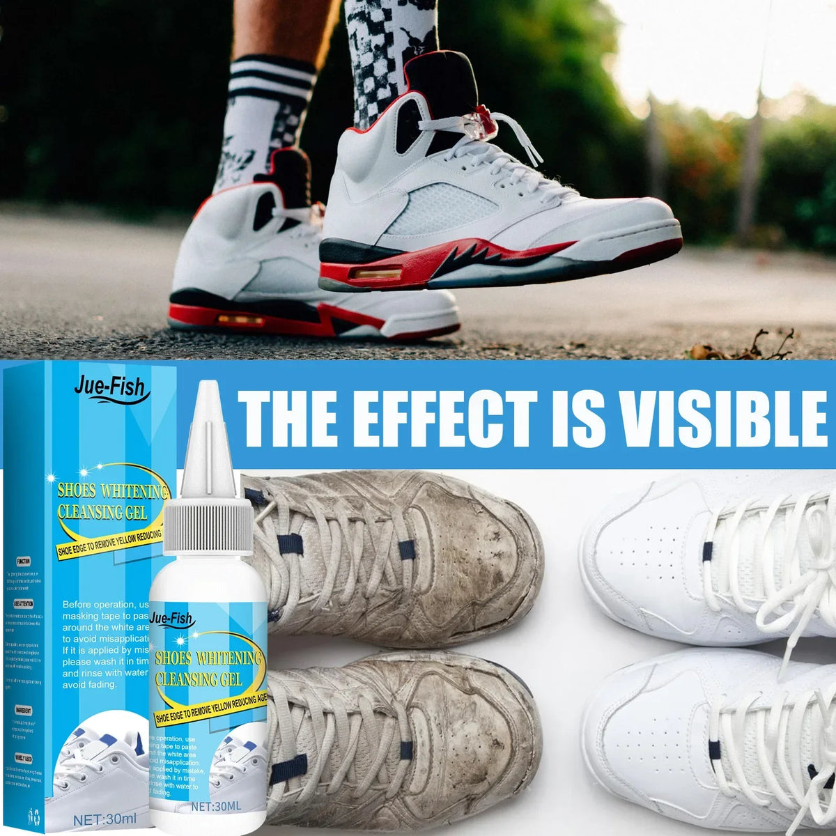 Jue-Fish 30ml White Shoe Cleaning Gel – Sneaker Whitening Kit Shoe Cleaning Gel Qst