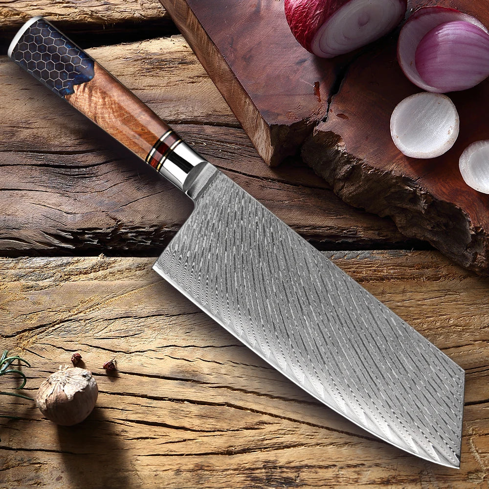 XITUO 7-Inch Damascus Steel Chinese Cleaver | VG10 Core Damascus Cleaver Knife Qst