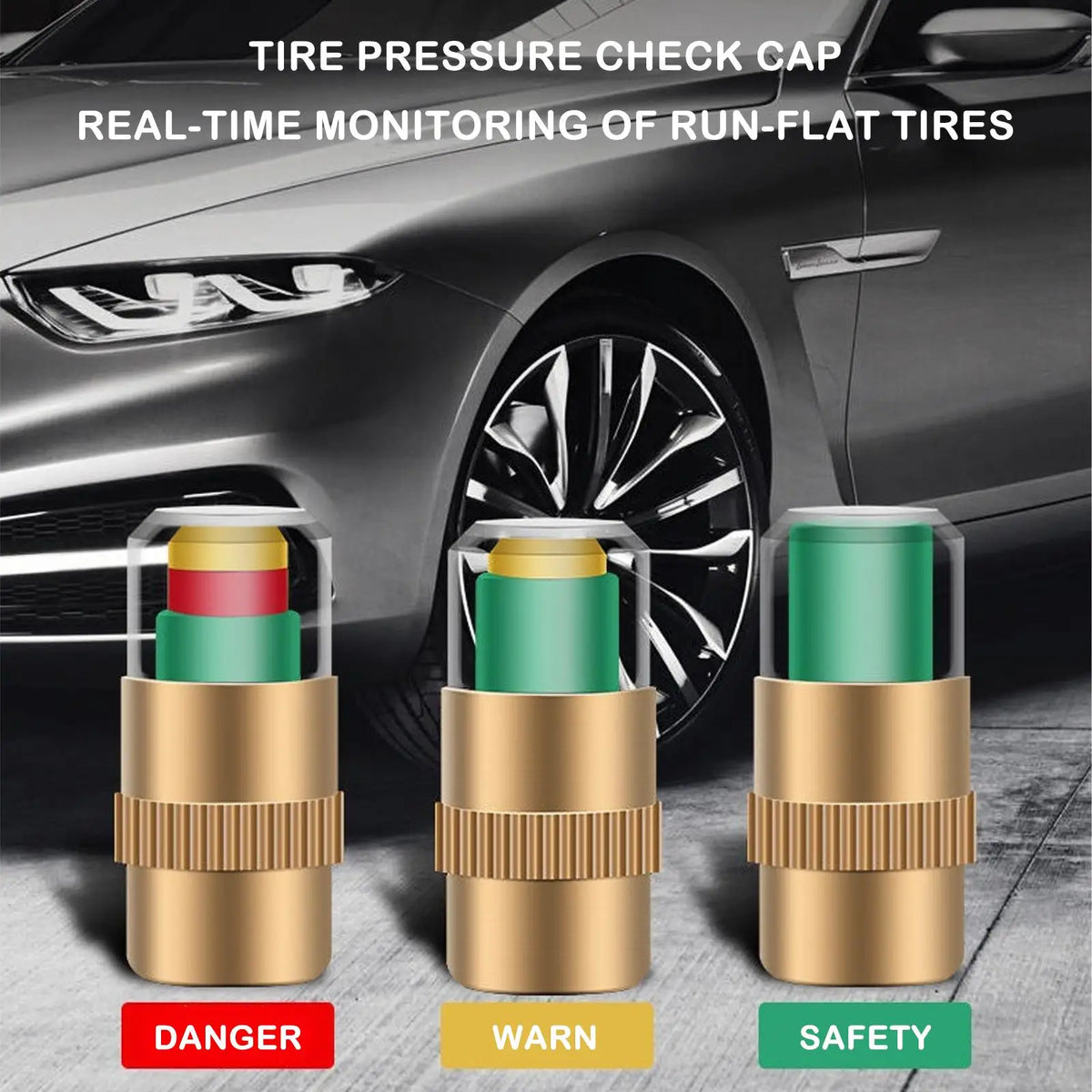 Tire Pressure Monitor Valve Cap Gauge Silver 4-Pack Tire Pressure Gauge Cap Qme