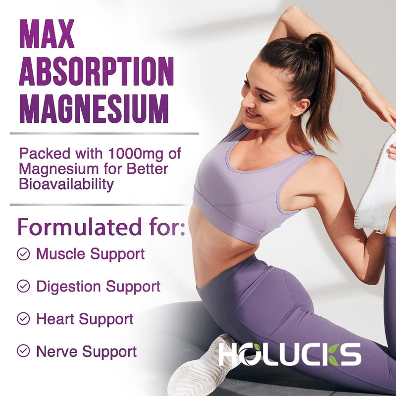 HOLUCKS Magnesium Citrate 1000mg – Relaxation & Daily Wellness Mineral Supplement Qst