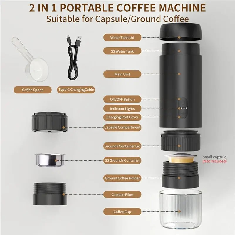B15C Portable 2-in-1 Espresso Machine – Capsule & Powder Portable Espresso Machine Qst