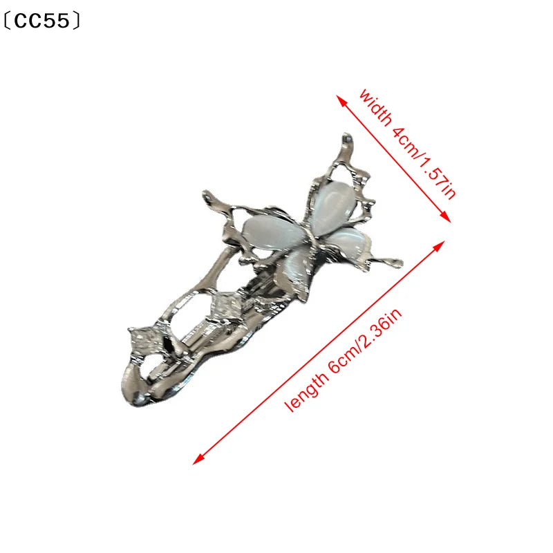 Y2K Liquid Metal Butterfly Zircon Hair Clip – Silver Barrette Hair Barrette Clip Qst