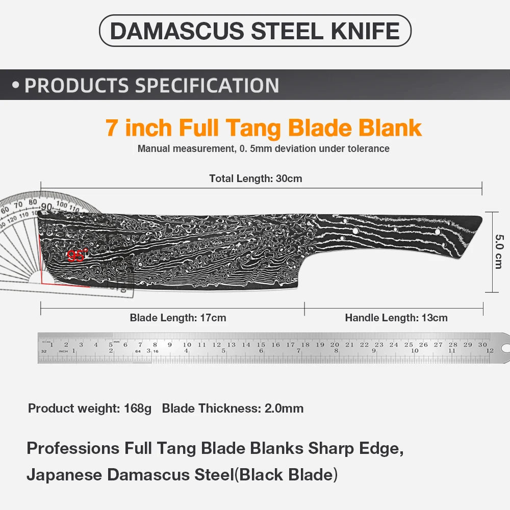 Damascus Steel Nakiri Knife Blank – Full Tang DIY Blade Knife Blank Qst