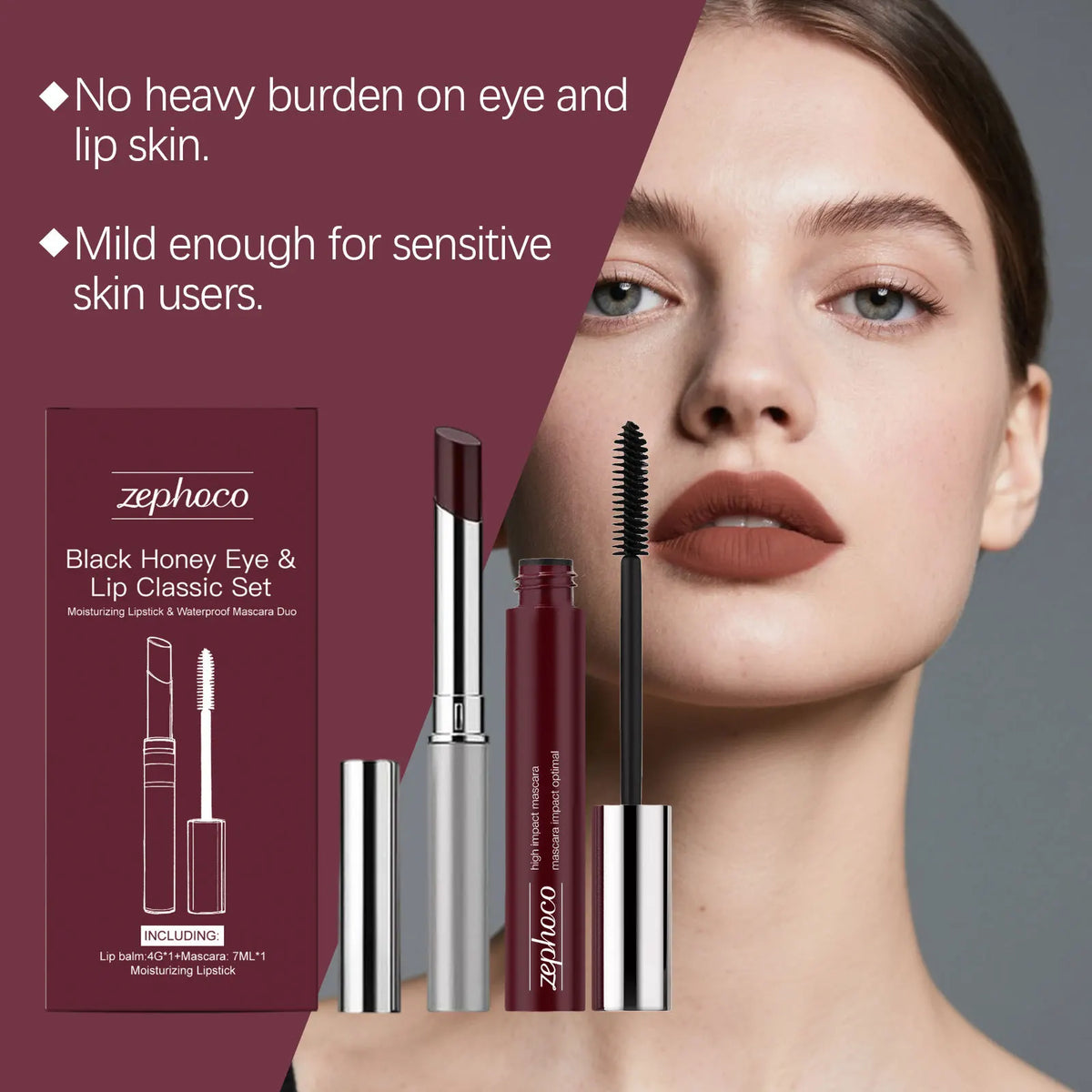 Zephoco Black Honey Lipstick & Waterproof Mascara Makeup Set Makeup Set Qst