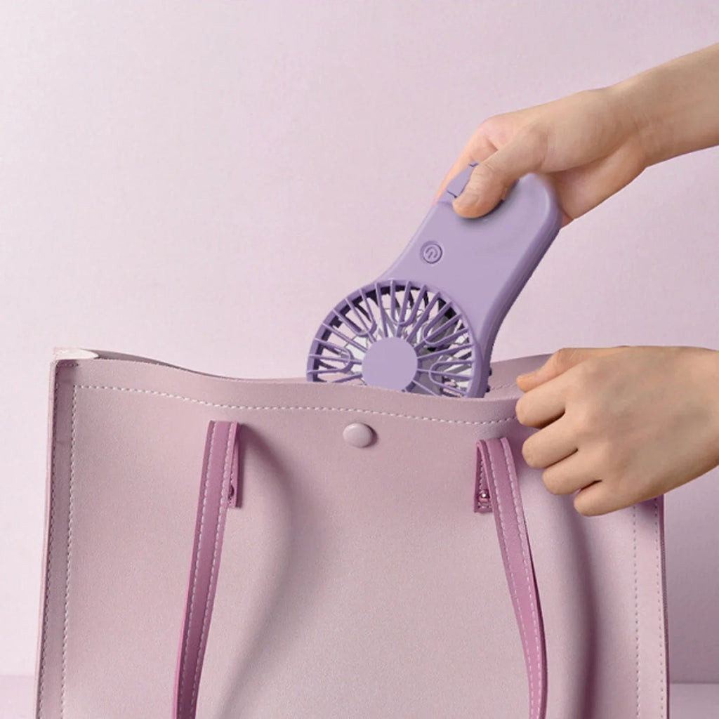 USB Rechargeable Handheld Mini Fan with Hook – 3 Speeds Handheld Mini Fan Qme