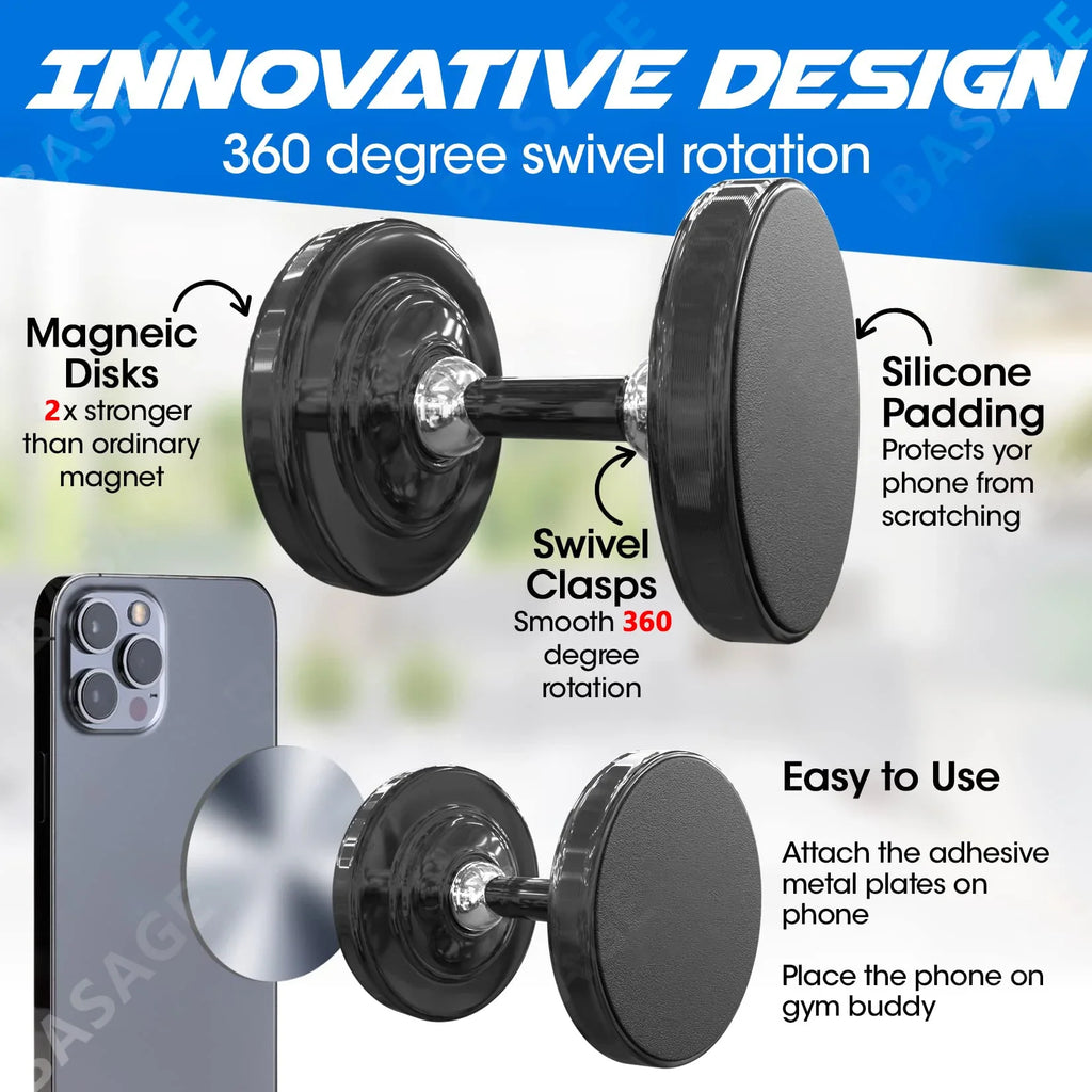 Dual Magnetic Gym Phone Holder – Strong 360° Mount Magnetic Phone Mount Qme