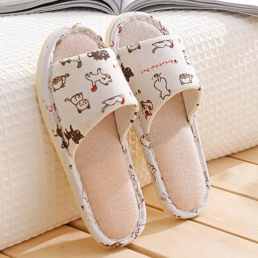 Women's Linen Flax Slippers – Lightweight Flat Summer Sandals Flat Linen Slippers Qme