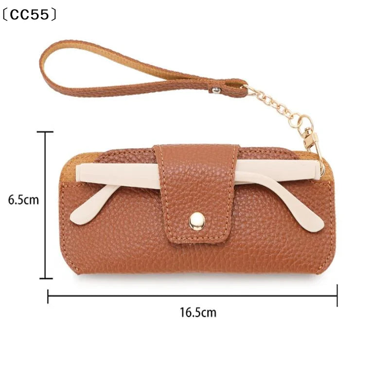 PU Leather Glasses Case with Wrist Strap – Travel Sunglasses Pouch Eyeglass Case Qst