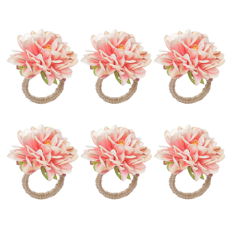 6Pcs Artificial Flower Napkin Rings – Floral Table Decor Floral Napkin Rings Qst Pink