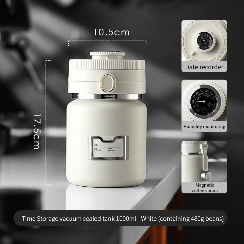 Bincoo 1000ML Vacuum Sealed Coffee Bean Storage Jar | Stainless Coffee Storage Canister Qst 1000ml white