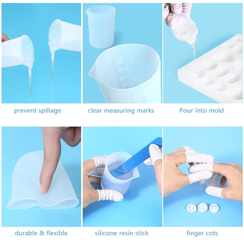 Epoxy Resin Silicone Tool Kit – Measuring Cups, Pad & Stir Sticks Resin Craft Tool Kit Qme