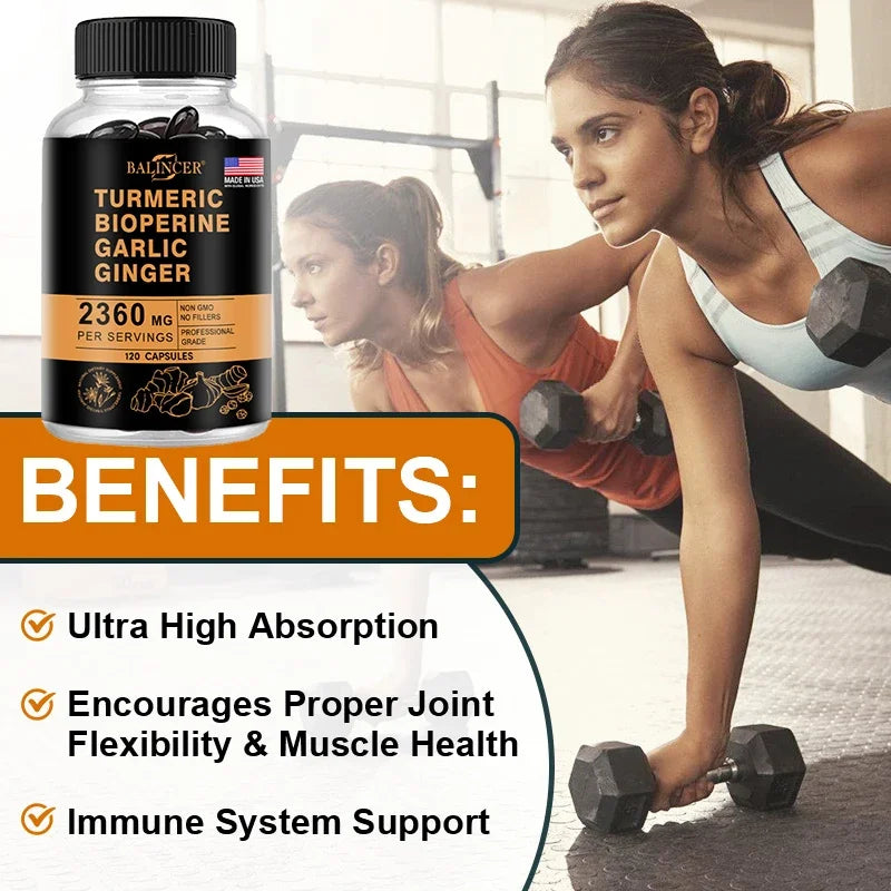 Turmeric Ginger Supplement 2360mg – Garlic & Piperine Capsules Dietary Supplement Qst