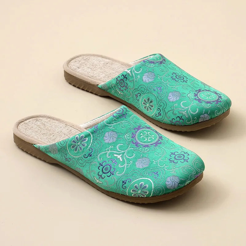 Women's Retro Floral Linen Indoor Slippers – Non-Slip Home Shoes Indoor Slippers Qst