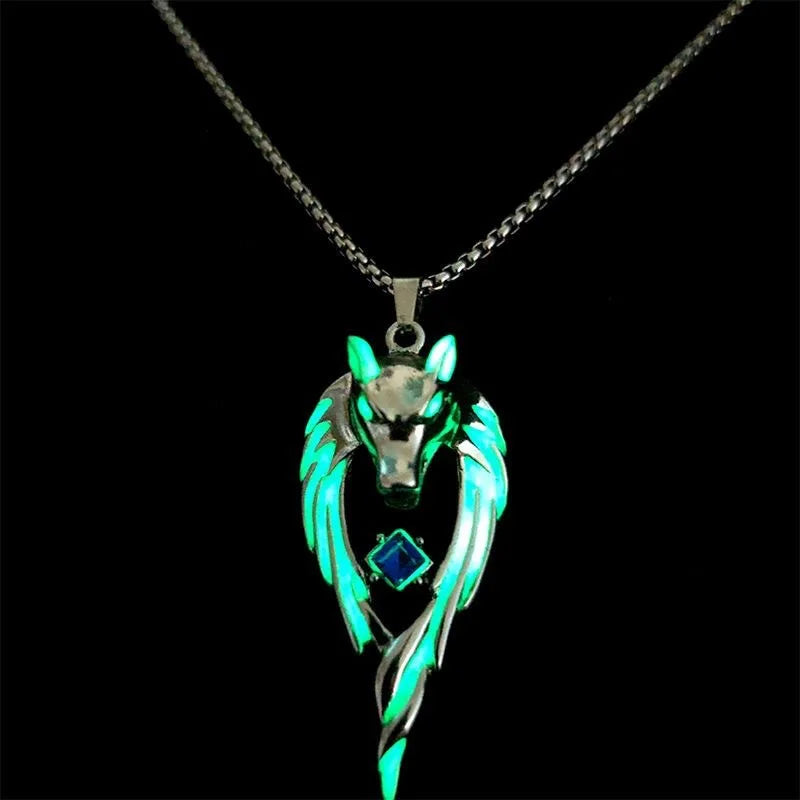 Wolf King Glow in the Dark Pendant Necklace for Men Pendant Necklace Qme