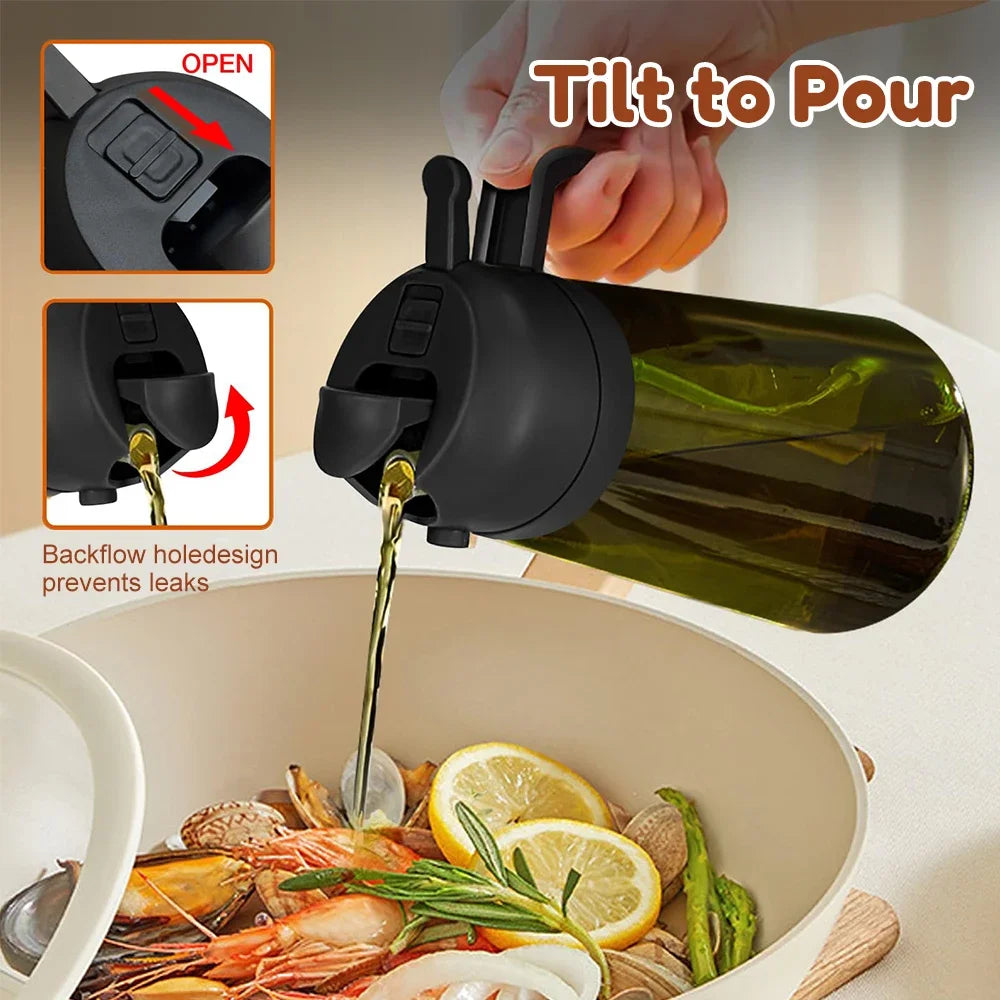 Dark Glass Olive Oil Sprayer & Dispenser Bottle 470ml Oil Sprayer Bottle Qme