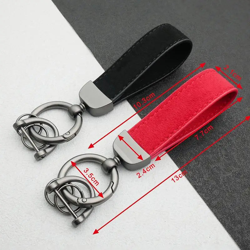 Leather Suede Car Keychain – Metal Pendant Ornament Ring Leather Keychain Qme