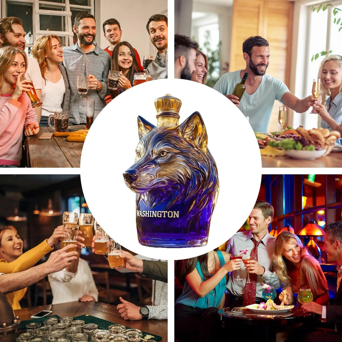 Dog Head Glass Alcohol Dispenser – Decorative Art Statue Glass Liquor Decanter Qme