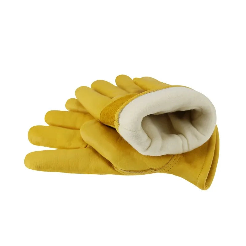 Golden Full Cowhide Winter Gloves – Insulated & Anti-Slip Insulated Work Gloves Qme