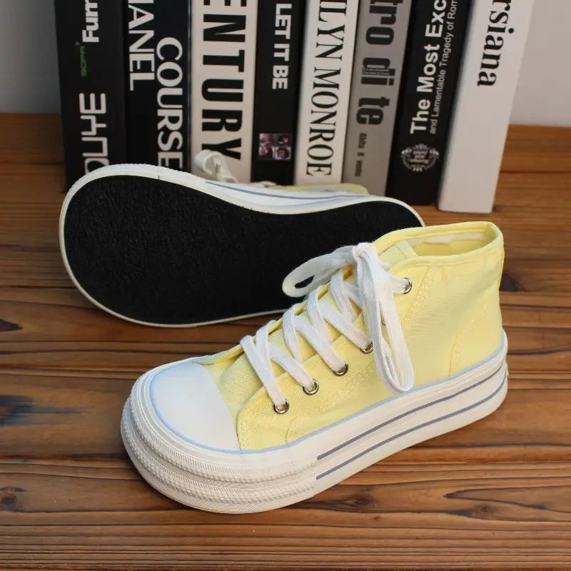 Women's Pink High Top Canvas Sneakers – Casual Lace-Up Flats Canvas High Top Sneakers Qst WA-67YN Yellow 39