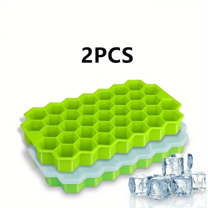 Silicone Honeycomb Ice Cube Tray Large Capacity Mold with Lid Silicone Ice Cube Tray Qme 2PCS
