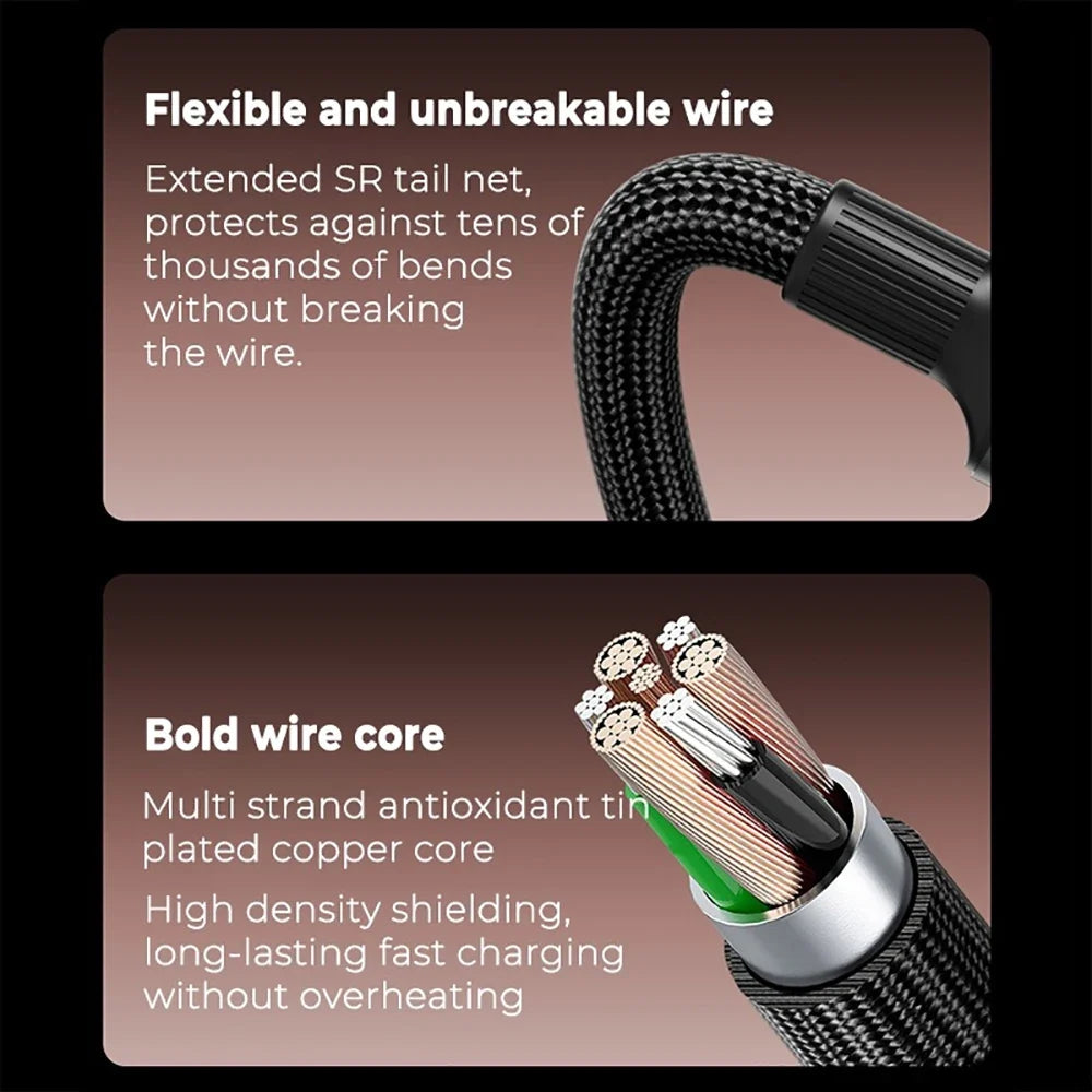 USB-C 120W RGB Fast Charging Braided Cable – PD Quick Charge USB-C Charging Cable Qme