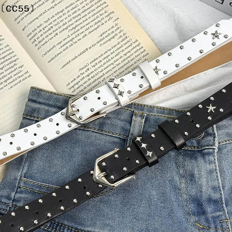Women's Star Rivet PU Leather Belt – Punk Gothic Waistband PU Leather Belt Qst