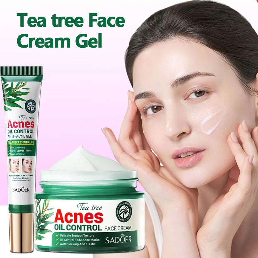 PWYUMAN Tea Tree Face Gel & Cream Set – Oil Control Skincare Facial Skincare Set Qst