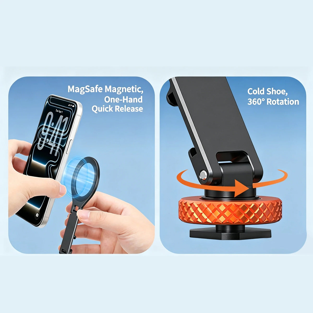 Magnetic Phone Holder Foldable Stand 360° Cold Shoe 1/4" Mount Phone Tripod Mount Qst