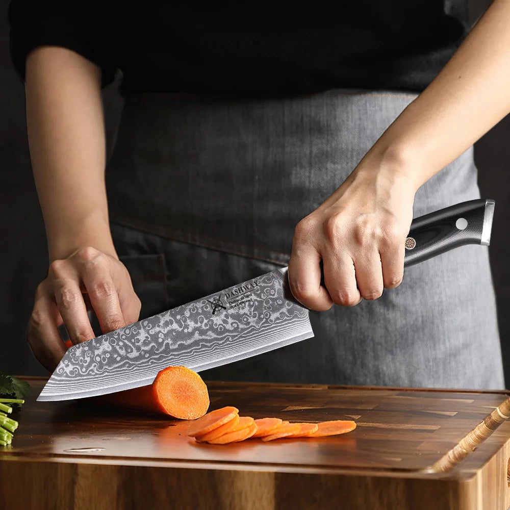 DASHWAY 6-Inch Damascus Steel Bunka Kiritsuke Chef Knife Damascus Chef Knife Qst