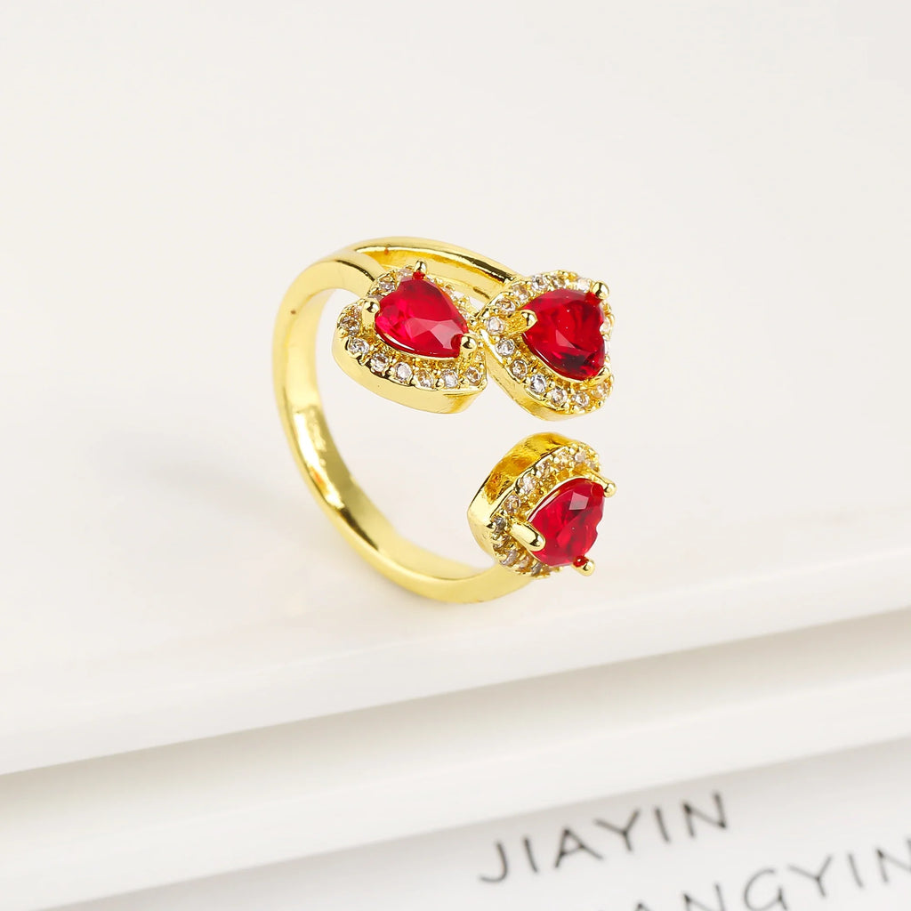 Heart Shape Cubic Zirconia Open End Ring for Women Fashion Ring Qme Red resizable