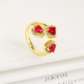 Heart Shape Cubic Zirconia Open End Ring for Women Fashion Ring Qme Red resizable