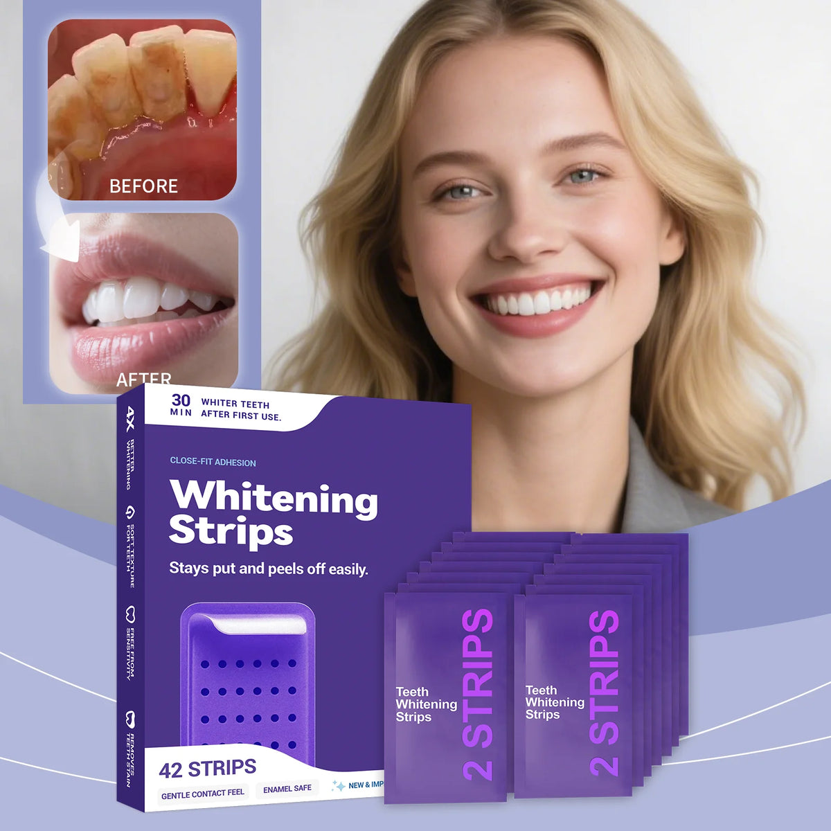 Purple Teeth Brightening Strips – Color Correcting Gel Patch Teeth Brightening Strips Qst