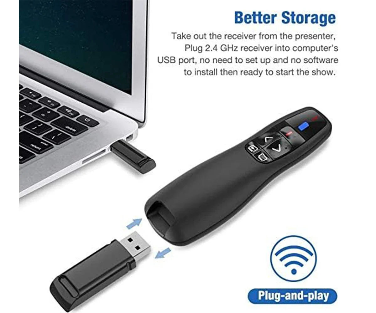 Qme R400 Wireless Presenter Clicker 2.4GHz | Laser Pointer Presentation Clicker Qme