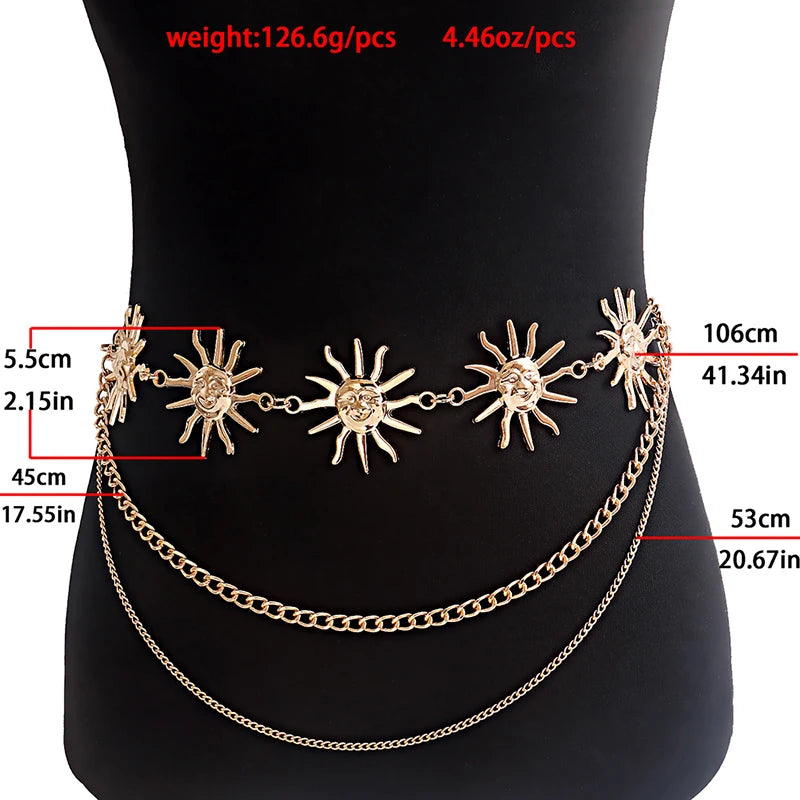 Multilayer Punk Gothic Moon Sun Metal Waist Chain Belt Waist Chain Belt Qst