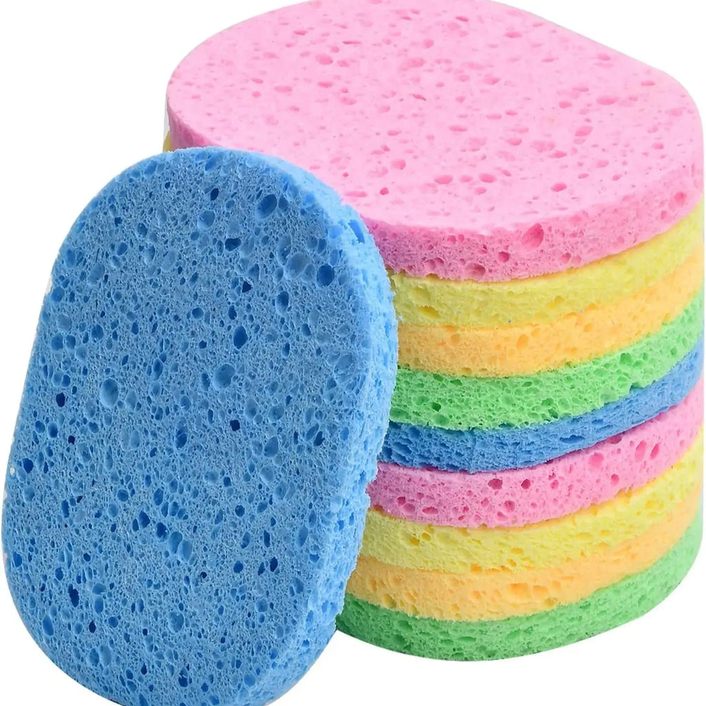 Wood Pulp Round Facial Cleansing Sponges – Soft & Gentle Facial Cleansing Sponge Qme mix 10 PCS