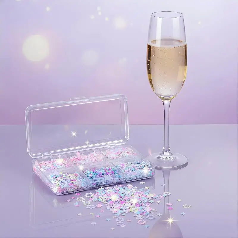 3D Star & Moon Nail Art Glitter Holographic Sequins DIY Set Nail Art Glitter Qst