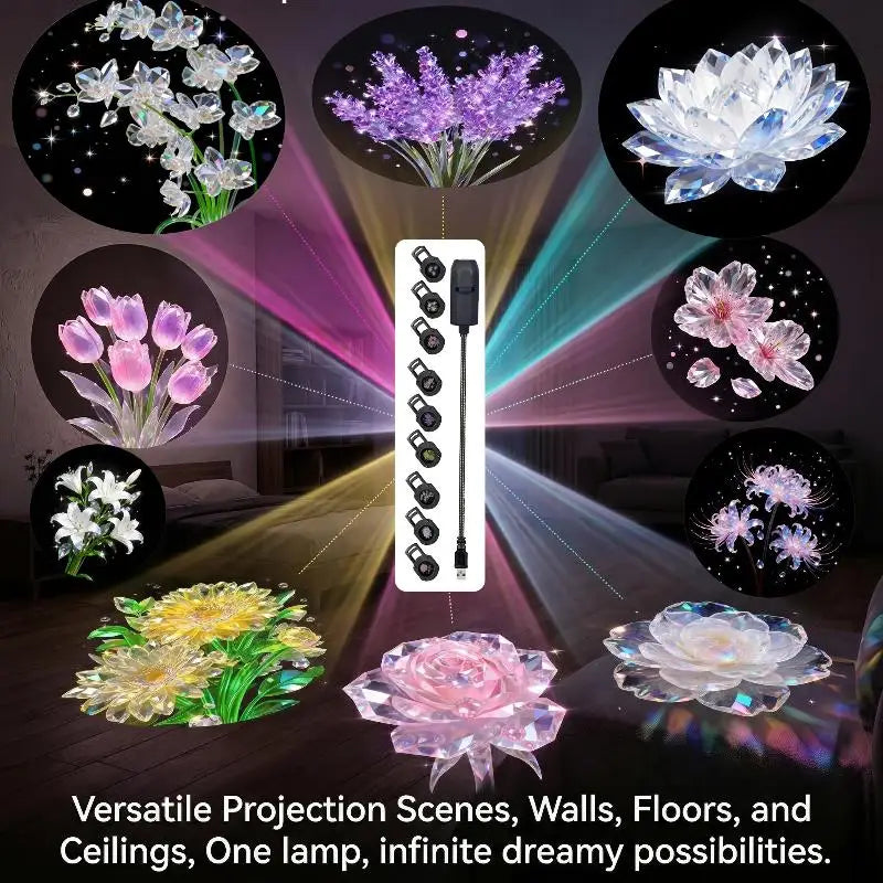Dreamy Floral Projection Light – 10 Patterns Wall & Ceiling Projection Night Light Qme