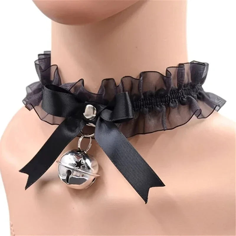 Lace Bow Knot Bell Choker Necklace | Cute Aesthetic Collar Choker Necklace Qme
