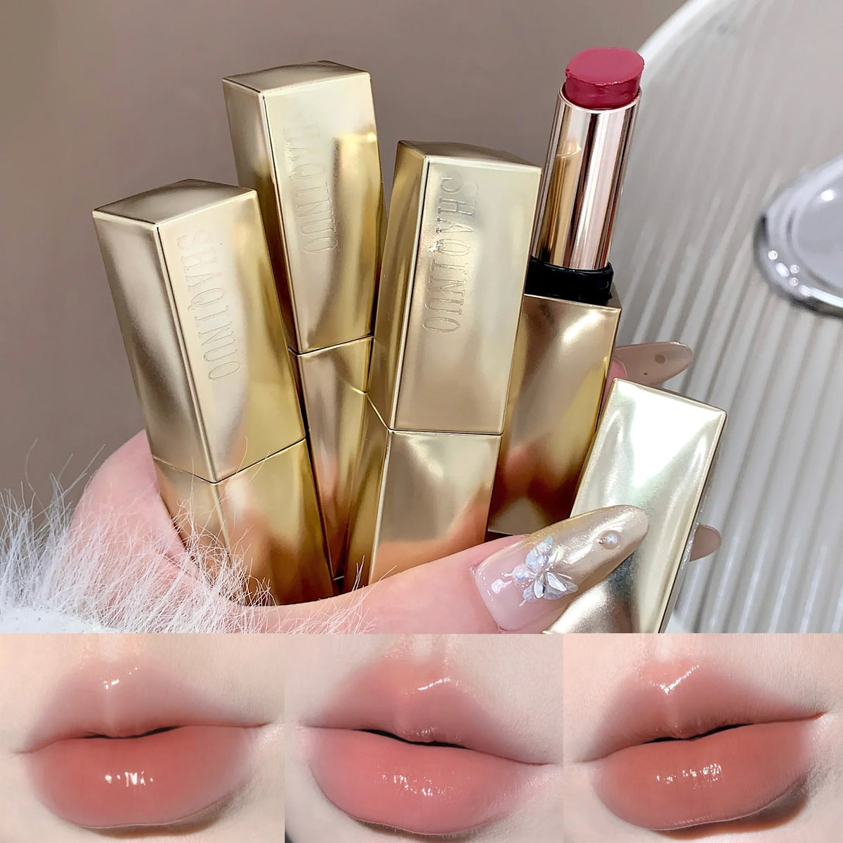 SHAQINUO Luxurious Gold Solid Lip Gloss – Silky & Glossy Solid Lip Gloss Qme