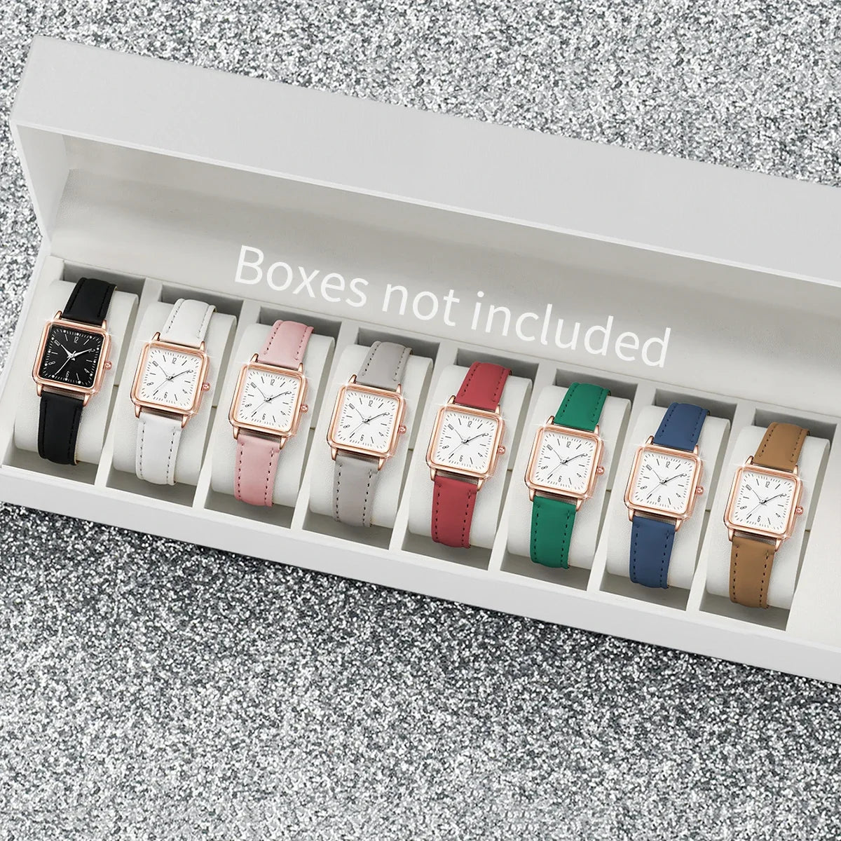 Women's Square Quartz Watch – Casual Leather Band Women's Quartz Watch Qme 8PCS Set Without Box