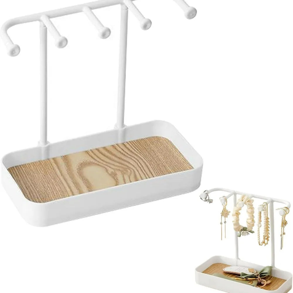 Multi-Tiered Jewelry Organizer Stand with Tray & Hooks Jewelry Organizer Stand Qme
