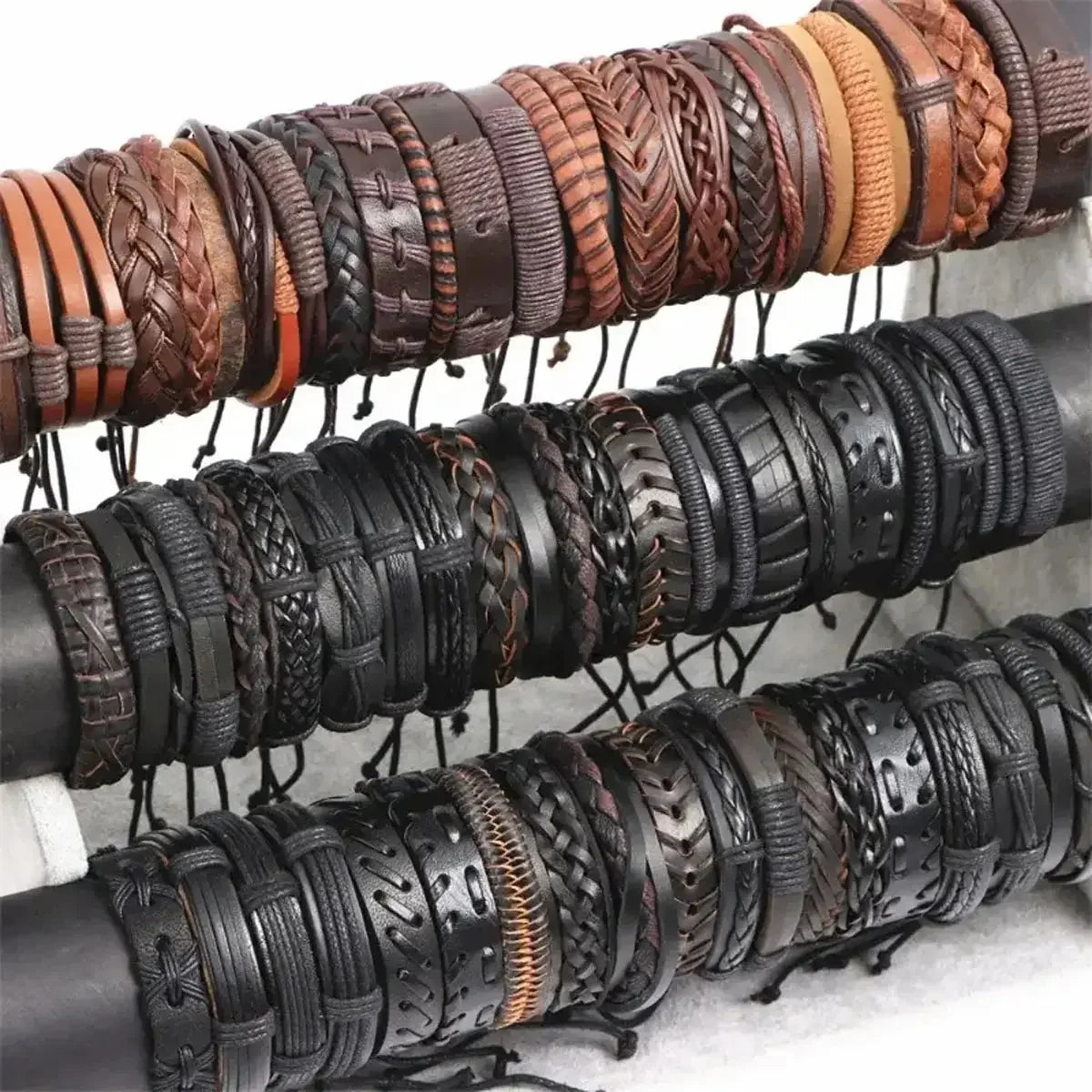 Men's & Women's Webbing Rope Leather Bracelet Set – 5pcs Leather Bracelet Set Qme