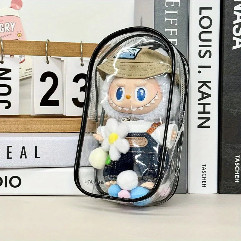 Labubu Dust Cover PVC Transparent Portable Storage Bag Collectible Figure Bag Qme