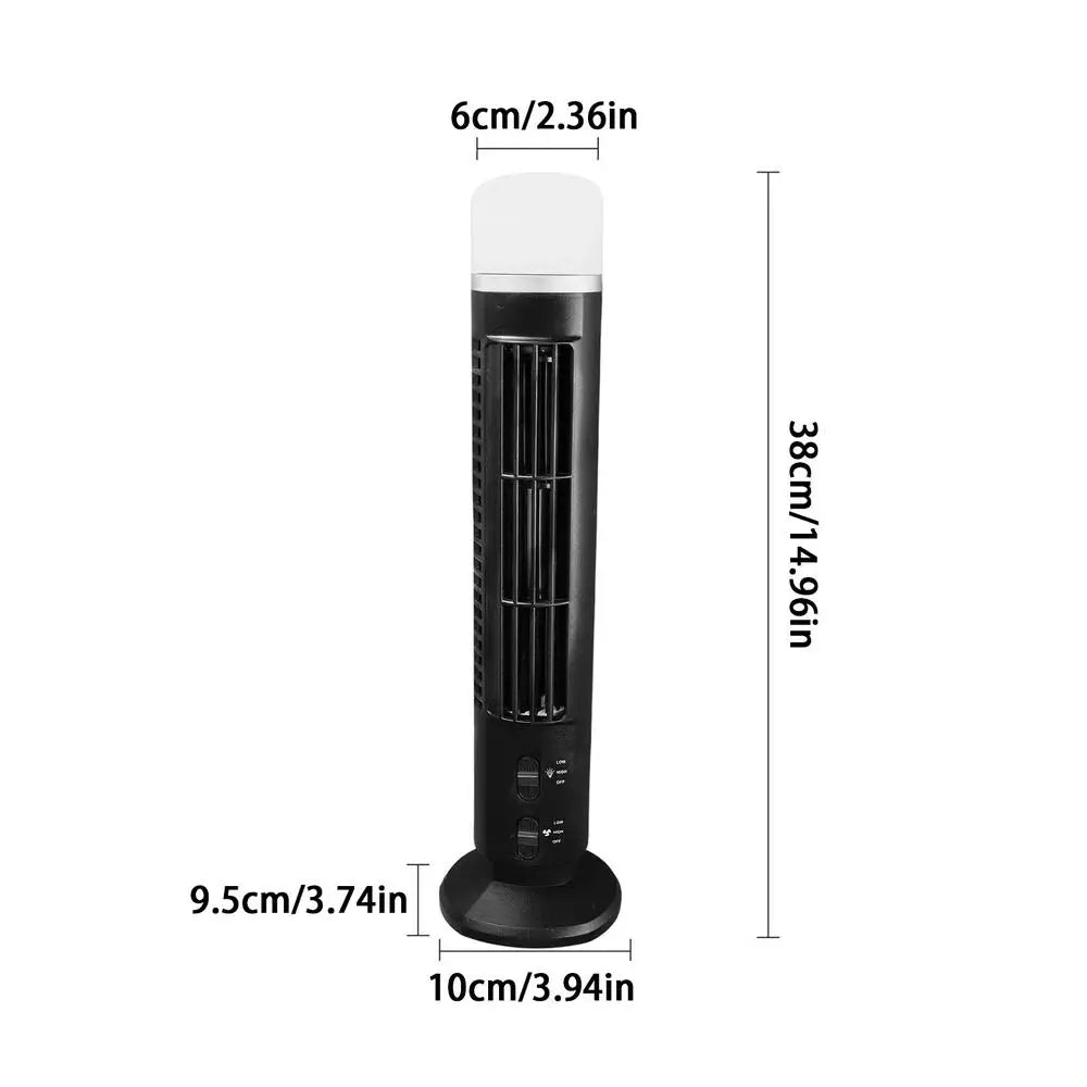 Portable Tower Fan 2-Speed USB Battery Powered with Nightlight Portable Tower Fan Qme Black