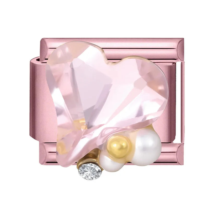 Zircon Flower Heart Bow Pink DIY Charm Bracelet | Stainless Steel DIY Charm Bracelet Qme Style 10