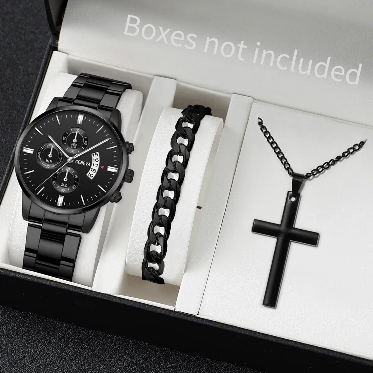 Men's Silver Analog Chronograph Watch – Steel Band Analog Chronograph Watch Qme Black Set No Box