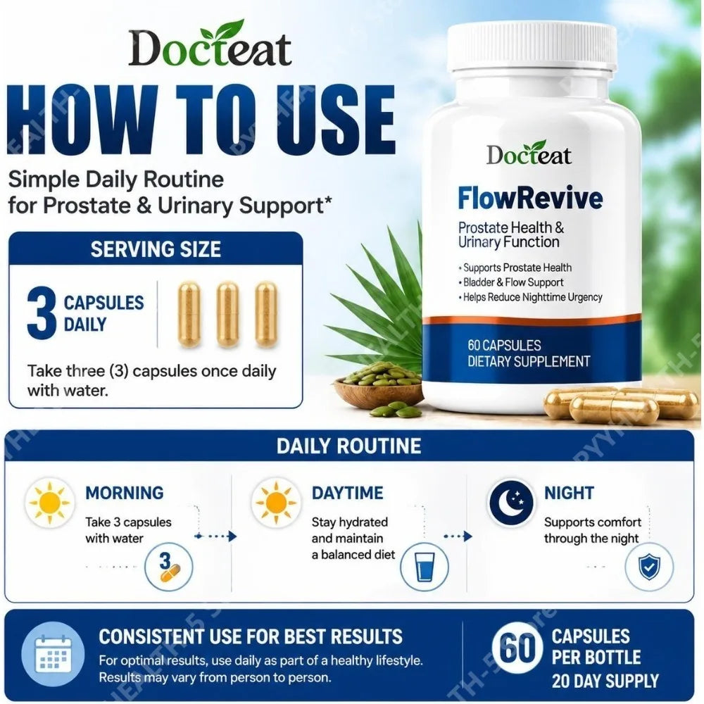 Docteat FlowRevive Prostate & Urinary Support – 60 Capsules Prostate Support Supplement Qst