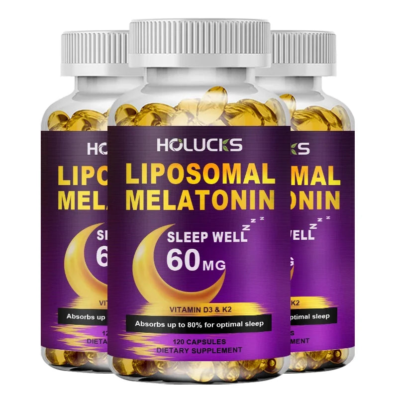 HOLUCKS Melatonin 60mg with D3 K2 Chamomile – 150 Softgels Sleep Supplement Qst 3 Bottles 120 PCS